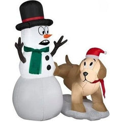 Gemmy Inflatables Lawn Ornaments & Garden Sculptures 4' Inflatable Golden Retriever Peeing on Snowman by Gemmy Inflatables 114364