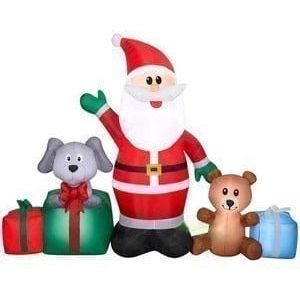 Gemmy Inflatables Lawn Ornaments & Garden Sculptures 6 1/2' Santa w/ Puppy Collection Scene by Gemmy Inflatables
