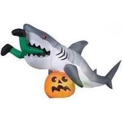 Gemmy Inflatables Lawn Ornaments & Garden Sculptures 9' Animated Shark Attack w/ Pumpkin by Gemmy Inflatable 72094
