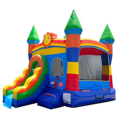 POGO Inflatable Bouncers 12'H Crossover Rainbow Castle Smiley Face Bounce House Slide Combo with Blower by POGO 14.5H Crossover Rainbow Castle Smiley Bounce Slide Combo Wet Pool POGO