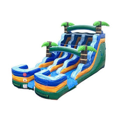 POGO Water Parks & Slides 15'H Green Tropical Marble Double Bay Wet/Dry Inflatable Slide with Blower by POGO 840344511080 6514