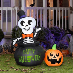 4' Halloween Skeleton in Cauldron w/ Pumpkin by Gemmy Inflatables