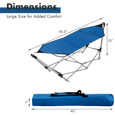 Costway Outdoor Furniture Portable Folding Steel Frame Hammock with Bag by Costway
