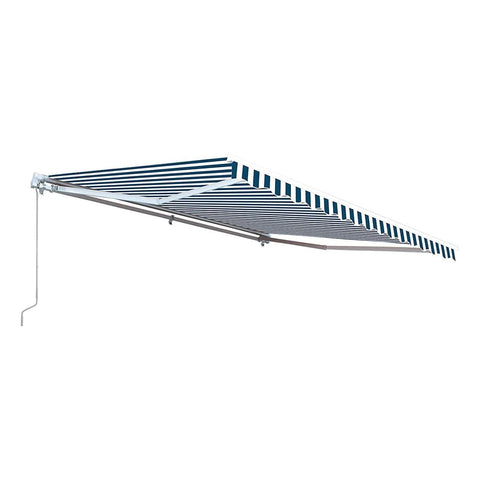 Aleko Awnings 10 x 8 Feet Blue and White Striped Retractable White Frame Patio Awning by Aleko 781880265061 AW10X8BWSTR03-AP 10x8 Ft Blue White Striped Retractable White Frame Patio Awning Aleko