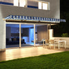 Image of Aleko Awnings 10 x 8 Feet Blue and White Stripes Half Cassette Motorized Retractable LED Luxury Patio Awning by Aleko 781880238652 AWCL10X8BLWT03-AP 10x8 Ft Blue White Stripes Half Cassette Motorized LED Patio Awning