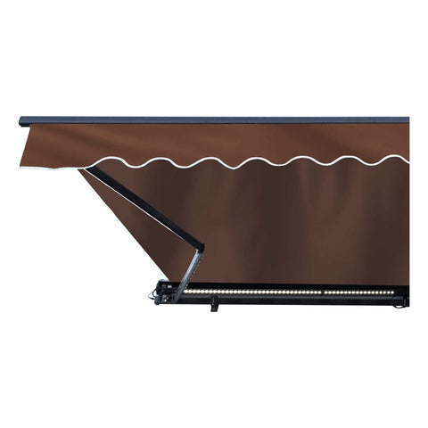 Aleko Awnings 10 x 8 Feet Brown Half Cassette Motorized Retractable LED Luxury Patio Awning by Aleko 781880245148 AWCL10X8BRN36-AP 10x8 Ft Brown Half Cassette Motorized Retractable LED Patio Awning