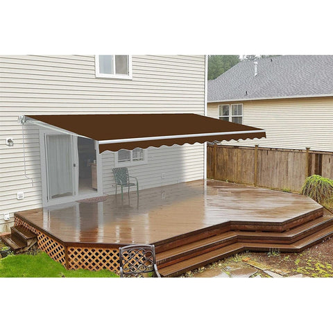 Aleko Awnings 10 x 8 Feet Brown Retractable White Frame Patio Awning by Aleko 781880265085 AW10X8BROWN36-AP