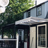 Image of Aleko Awnings 10 x 8 Feet Gray and White Motorized Retractable White Frame Patio Awning Striped by Aleko 781880237709 AWM10X8GREYWHT-AP 10 x 8 Feet Gray and White Motorized Retractable Patio Awning Striped