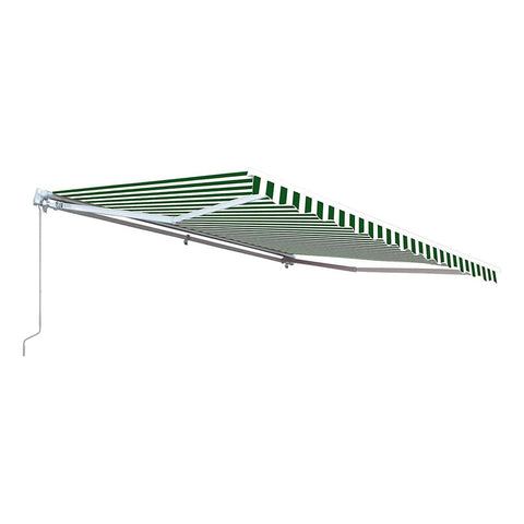 Aleko Awnings 10 x 8 Feet Green and White Striped Retractable White Frame Patio Awning by Aleko 781880247333 AW10X8GWSTR00-AP 10x8 Ft Green White Striped Retractable White Frame Patio Awning Aleko