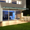 Image of Aleko Awnings 10 x 8 Feet Green and White Stripes Half Cassette Motorized Retractable LED Luxury Patio Awning by Aleko 781880245193 AWCL10X8GRWT00-AP 10x8 Ft Green White Stripes Half Cassette Motorized LED Patio Awning