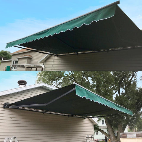 Aleko Awnings 10 x 8 Feet Green Half Cassette Motorized Retractable LED Luxury Patio Awning by Aleko 781880238614 AWCL10X8GR39-AP 10x8 Ft Green Half Cassette Motorized Retractable LED Patio Awning