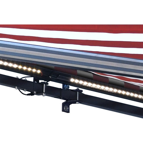 Aleko Awnings 10 x 8 Feet Red and White Stripes Half Cassette Motorized Retractable LED Luxury Patio Awning by Aleko 781880246015 AWCL10X8RDWT05-AP 10x8 Ft Red White Stripes Half Cassette Motorized LED Patio Awning