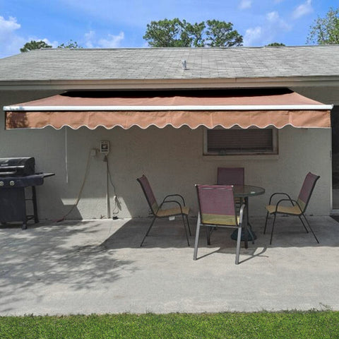 Aleko Awnings 10 x 8 Feet Sand Retractable Retractable White Frame Patio Awning by Aleko 781880246121 AW10X8SAND31-AP 10x8 Ft Sand Retractable Retractable White Frame Patio Awning by Aleko