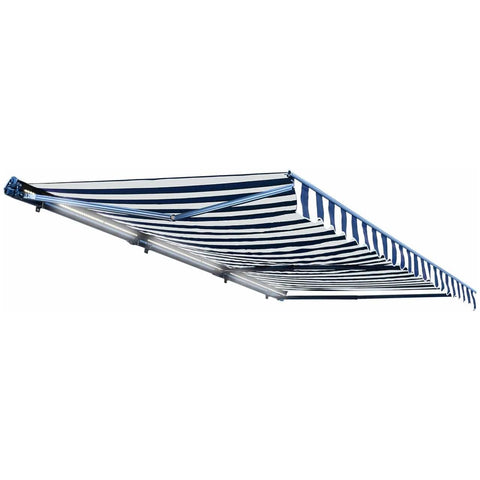 Aleko Awnings 12 x 10 Feet  Blue and White Stripes Half Cassette Motorized Retractable LED Luxury Patio Awning by Aleko 781880238577 AWCL12X10BLWT03-AP 12x10 Ft Blue White Stripes Half Cassette Motorized LED Patio Awning