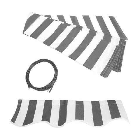 Aleko Awnings 12 x 10 Feet Gray and White Stripes Half Cassette Motorized Retractable LED Luxury Patio Awning by Aleko 781880238645 AWCL12X10GRYWHT-AP 12x10 Ft Gray White Stripes Half Cassette Motorized LED Patio Awning