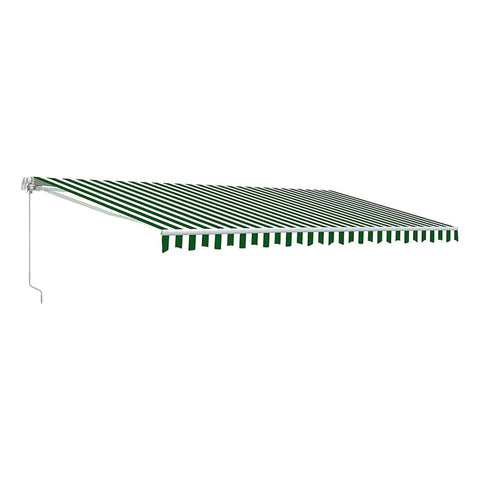 Aleko Awnings 12 x 10 Feet Green and White Striped Retractable White Frame Patio Awning by Aleko 781880265252 AW12X10GWSTR00-AP 12x10Ft Green White Striped Retractable White Frame Patio Awning Aleko