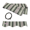 Image of Aleko Awnings 12 x 10 Feet Multi-Striped Green Half Cassette Motorized Retractable LED Luxury Patio Awning by Aleko 781880245278 AWCL12X10MSGR58-AP 12x10 Ft Multi-Striped Green Half Cassette Motorized LED Patio Awning