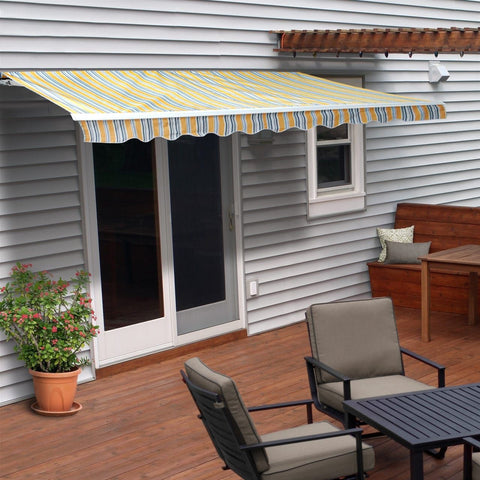 Aleko Awnings 12 x 10 Feet Multi-Striped Sunset Retractable White Frame Patio Awning by Aleko 781880247593 AW12X10MSTRY320-AP 12x10ft MultiStriped Sunset Retractable White Frame Patio Awning Aleko