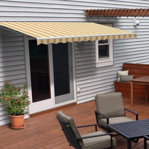 Aleko Awnings 12 x 10 Feet Multi Striped Yellow Retractable White Frame Patio Awning by Aleko 781880247340 AW12X10MSTRY315-AP