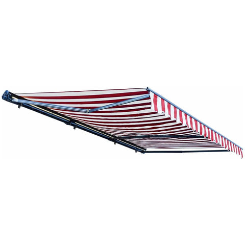 Aleko Awnings 12 x 10 Feet Red and White Stripes Half Cassette Motorized Retractable LED Luxury Patio Awning by Aleko 781880245995 AWCL12X10RDWT05-AP 12x10 Ft Red White Stripes Half Cassette Motorized LED Patio Awning