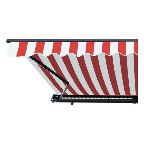 Aleko Awnings 12 x 10 Feet Red and White Stripes Half Cassette Motorized Retractable LED Luxury Patio Awning by Aleko 781880245995 AWCL12X10RDWT05-AP 12x10 Ft Red White Stripes Half Cassette Motorized LED Patio Awning