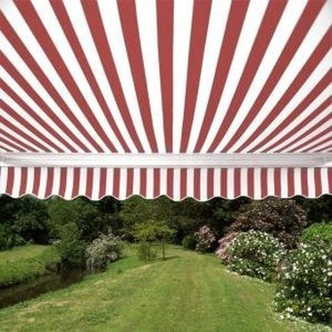 Aleko Awnings 12x10 Feet Red and White Striped Retractable Patio Awning by Aleko 781880247586 AW12X10RWSTRP