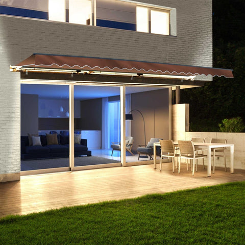 Aleko Awnings 13 x 10 Feet Brown Half Cassette Motorized Retractable LED Luxury Patio Awning by Aleko 781880238508 AWCL13X10BRN36-AP 13x10 Ft Brown Half Cassette Motorized Retractable LED Patio Awning