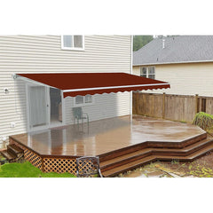 13 x 10 Feet Burgundy Retractable White Frame Patio Awning by Aleko