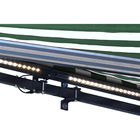 Aleko Awnings 13 x 10 Feet Green and White Stripes Half Cassette Motorized Retractable LED Luxury Patio Awning by Aleko 781880245179 AWCL13X10GRWT00-AP 13x10 Ft Green White Stripes Half Cassette Motorized LED Patio Awning