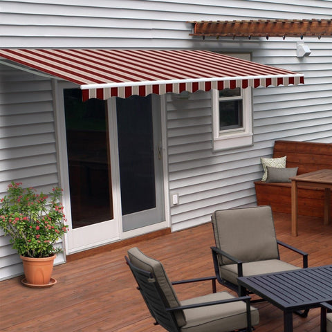 Aleko Awnings 13 x 10 Feet Multi Striped Red Retractable White Frame Patio Awning by Aleko 781880265245 AW13x10MSTRRE19-AP 13x10 Ft Multi Striped Red Retractable White Frame Patio Awning Aleko