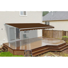 16 x 10 Feet Brown Motorized Retractable White Frame Patio Awning by Aleko