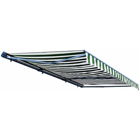 Aleko Awnings 16 x 10 Feet Green and White Stripes Half Cassette Motorized Retractable LED Luxury Patio Awning by Aleko 781880245292 AWCL16X10GRWT00-AP 16x10 Ft Green White Stripes Half Cassette Motorized LED Patio Awning