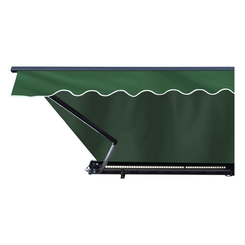 Aleko Awnings 16 x 10 Feet Green Half Cassette Motorized Retractable LED Luxury Patio Awning by Aleko 781880238669 AWCL16X10GR39-AP 16x10 Ft Green Half Cassette Motorized Retractable LED Patio Awning