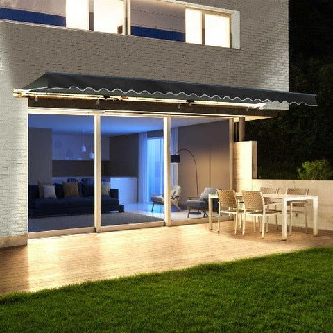 Aleko Awnings 20 x 10 Feet Black Half Cassette Motorized Retractable LED Luxury Patio Awning by Aleko 781880251521 AWCL20X10BK81-AP 20 x 10 Ft Black Half Cassette Motorized Retractable LED Luxury Awning