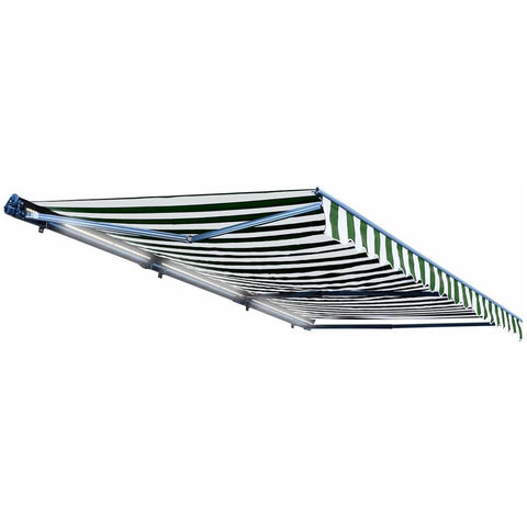 Aleko Awnings 20 x 10 Feet Green and White Stripes Half Cassette Motorized Retractable LED Luxury Patio Awning by Aleko 781880245315 AWCL20X10GRWT00-AP 20x10 ft Green White Stripes Half Cassette Motorized LED Patio Awning