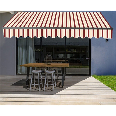 Aleko Awnings 20 x 10 Feet Multi-Striped Red Motorized Retractable Black Frame Patio Awning by Aleko 781880237792 ABM20X10MSRED19-AP 20 x 10 Feet Multi-Striped Red Motorized Retractable Patio Awning