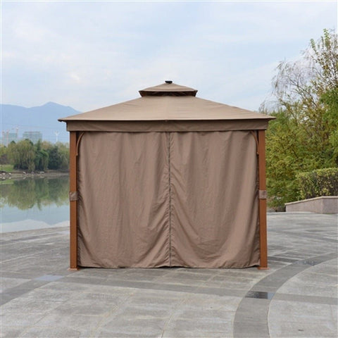 Aleko Canopies & Gazebos 10 x 10 Feet Sand Color Double Roof Aluminum Gazebo with Wooden Finish and Curtain by Aleko 703980250976 GZC10X10W-AP 10x10 Feet Sand Double Roof Aluminum Gazebo w/ Wooden Finish & Curtain