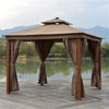 Image of Aleko Canopies & Gazebos 10 x 10 Feet Sand Color Double Roof Aluminum Gazebo with Wooden Finish and Curtain by Aleko 703980250976 GZC10X10W-AP 10x10 Feet Sand Double Roof Aluminum Gazebo w/ Wooden Finish & Curtain