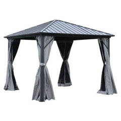 Aleko Canopy Tents & Pergolas 10 x 10 Feet Black Aluminum and Steel Hardtop Gazebo with Mosquito Net and Curtain by Aleko 655222807526 GZMC10X10-AP