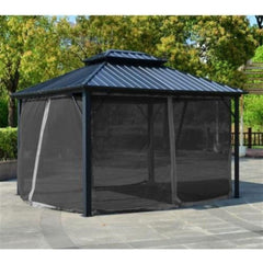 12 x 10 Feet Black Color Double Roof Aluminum and Steel Hardtop Gazebo with Mosquito Net by Aleko