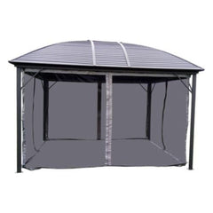 12 x 10 Feet Black Hardtop Round Roof Patio Gazebo with Mosquito Net by Aleko