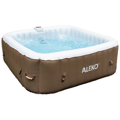 Aleko Hot Tubs 6 Person 250 Gallon Square Inflatable Brown and White Hot Tub Spa With Cover by Aleko 655222807144 HTISQ6BRWH-AP 6 Person 250 Gallon Square Brown White Hot Tub Spa Aleko HTISQ6BRWH-AP