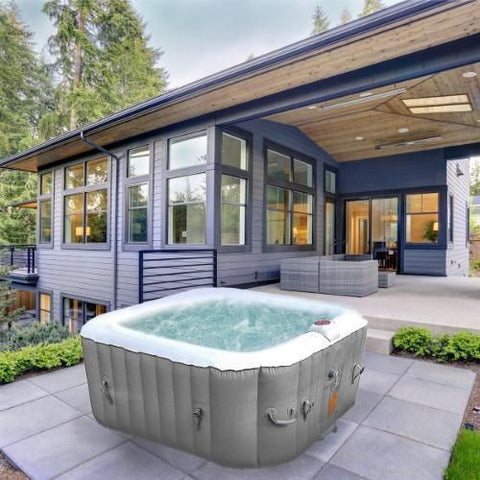 6 Person 265 Gallon Gray Square Inflatable Jetted Hot Tub Spa With ...
