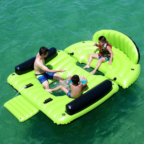Aleko Inflatable Bouncers 6 Person Inflatable Floating Island Chaise Lounger with Cup Holders and Boarding Platform by Aleko 781880299837 IFI6PCM-AP 6 Person Inflatable Floating Chaise Lounger w/ Cup Holders & Boarding