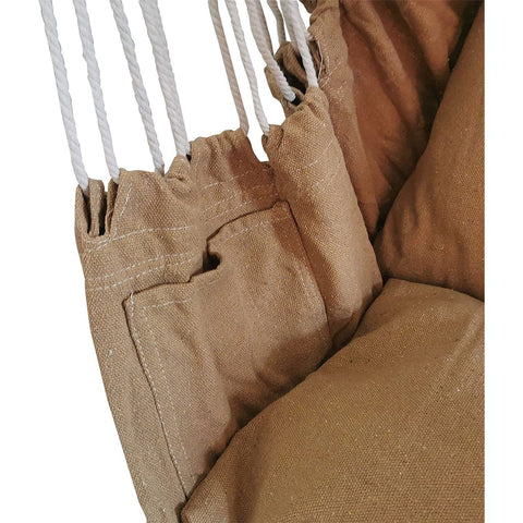 Aleko Outdoor Furniture Khaki Hanging Rope Swing Hammock Chair with Side Pocket and Wooden Spreader Bar by Aleko 781880237112 HC03-AP Khaki Hanging Rope Swing Hammock ChairPocket Wooden Spreader Bar Aleko