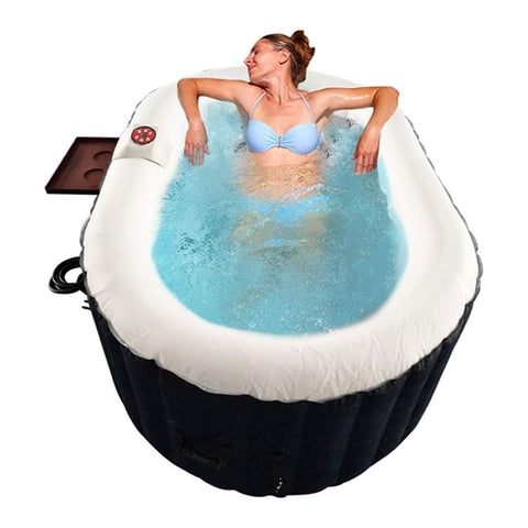 Aleko Pool & Spa 2 Person 145 Gallon Black and White Oval Inflatable Hot Tub Spa With Drink Tray and Cover by Aleko 655222807151 HTIO2BKW-AP 2 Person 145 Gallon Oval Inflatable Hot Tub Spa Drink Tray HTIO2BKW-AP