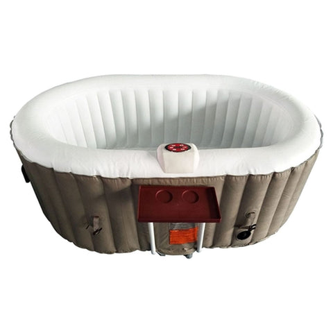 Aleko Pool & Spa 2 Person 145 Gallon Oval Inflatable Hot Tub Spa With Drink Tray and Brown and White Cover by Aleko 655222807168 HTIO2BRWH-AP 2 Person 145 Gallon Oval Inflatable Hot Tub Spa With Drink Tray and Brown and White Cover by Aleko SKU# HTIO2BRWH-AP