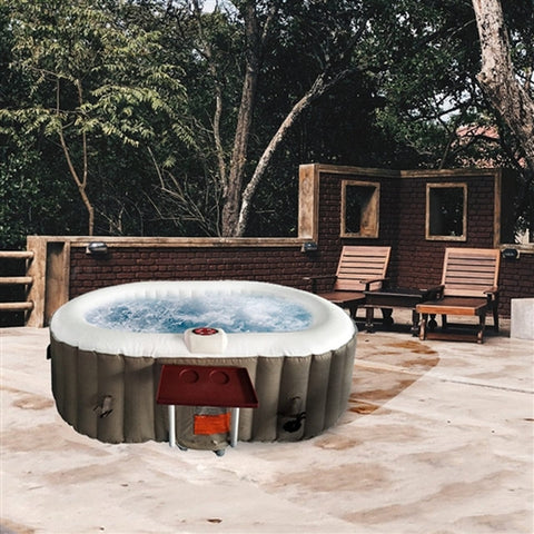 Aleko Pool & Spa 2 Person 145 Gallon Oval Inflatable Hot Tub Spa With Drink Tray and Brown and White Cover by Aleko 655222807168 HTIO2BRWH-AP 2 Person 145 Gallon Oval Inflatable Hot Tub Spa With Drink Tray and Brown and White Cover by Aleko SKU# HTIO2BRWH-AP