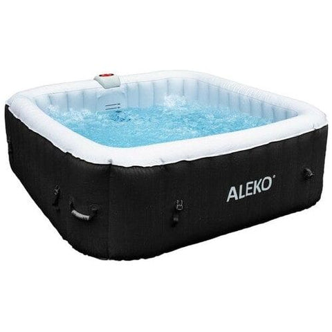 4 Person 160 Gallon Square Inflatable Black and White Hot Tub Spa With ...