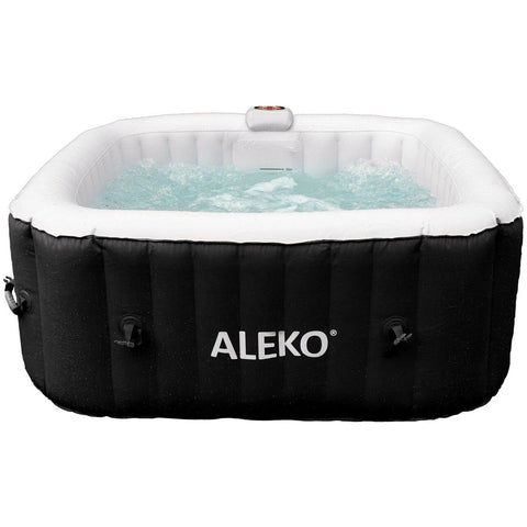 Aleko Pool & Spa 4 Person 160 Gallon Square Inflatable Black and White Hot Tub Spa With Cover by Aleko 821808541317 HTISQ4BKWH-AP 4 Person 160 Gallon Square Inflatable Black&White Hot Tub Spa w/ Cover